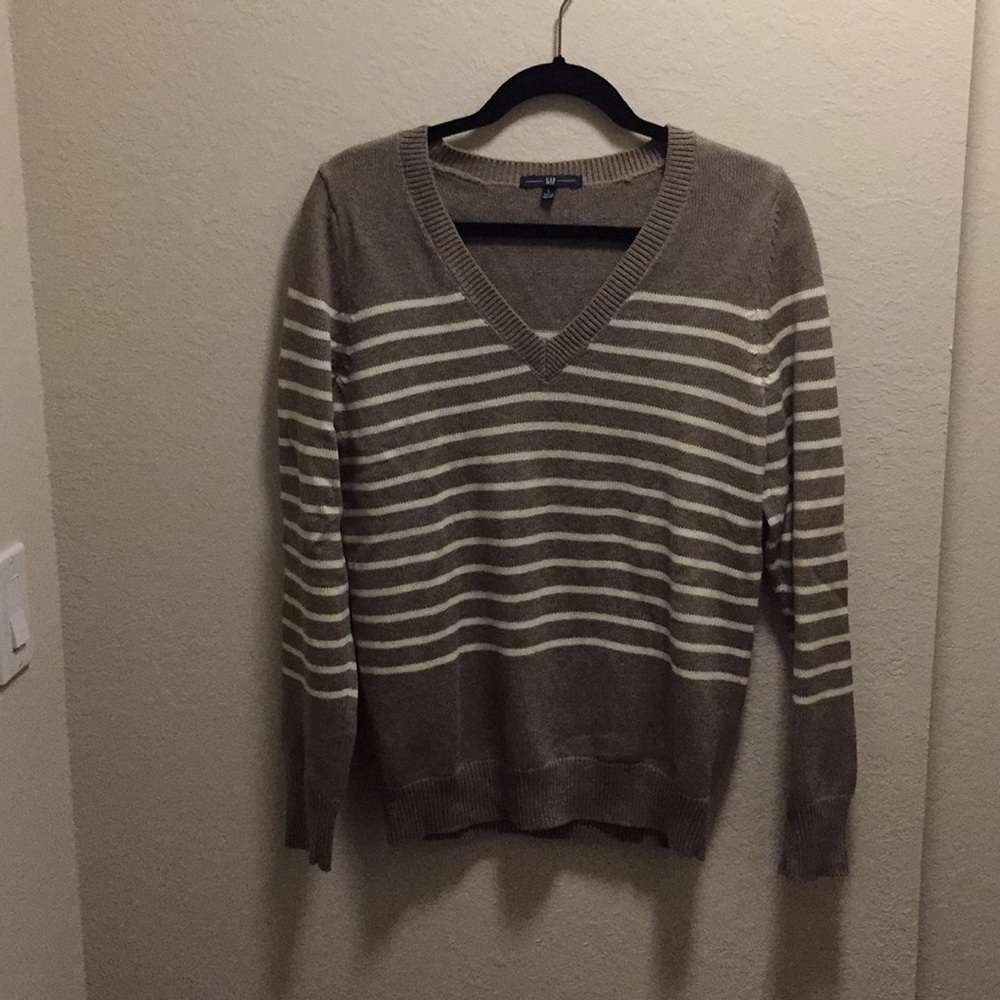 Gap V-Neck Striped Wool Blend Sweater Size L